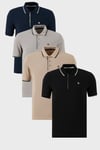 Pamuklu Regular Fit Şerit Detaylı Düğmeli Polo Yaka 4'lü Paket Erkek T Shirt 5902118S4 Lacivert-Taş-Vizon-Siyah-Beyaz
