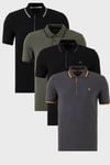 Pamuklu Regular Fit Şerit Detaylı Düğmeli Polo Yaka 4'lü Paket Erkek T Shirt 5902118S4 SİYAH-ANTRASİT-HAKİ-SİYAHBEYAZ