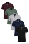 Pamuklu Regular Fit Şerit Detaylı Düğmeli Polo Yaka 5'li Paket Erkek T Shirt 5902118S5 Siyah-Vişne-Haki-Lacivert-Taş