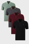 Pamuklu Regular Fit Şerit Detaylı Düğmeli Polo Yaka 4'lü Paket Erkek T Shirt 5902118S4 Siyah-Vişne-Antrasit-Elma Yeşili-Beyaz