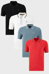 Pamuklu Regular Fit Şerit Detaylı Düğmeli Polo Yaka 4'lü Paket Erkek T Shirt 5902118S4 Siyah-Beyaz-Kırmızı-Mavi