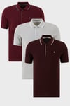 Pamuklu Regular Fit Şerit Detaylı Düğmeli Polo Yaka 3'lü Paket Erkek T Shirt 5902118S3 VİŞNE-GRİ MELANJ-VişneBeyaz