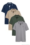 Pamuklu Regular Fit Şerit Detaylı Düğmeli Polo Yaka 4'lü Paket Erkek T Shirt 5902118S4 Haki-İndigo-Taş-Vizon