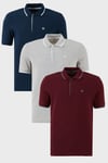 Pamuklu Regular Fit Şerit Detaylı Düğmeli Polo Yaka 3'lü Paket Erkek T Shirt 5902118S3 Vişne-Gri Melanj-İndigo