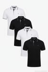 Pamuklu Regular Fit Şerit Detaylı Düğmeli Polo Yaka 4'lü Paket Erkek T Shirt 5902118S4 Siyah-Siyah-Beyaz-Beyaz