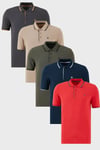 Pamuklu Regular Fit Şerit Detaylı Düğmeli Polo Yaka 5'li Paket Erkek T Shirt 5902118S5 İndigo-Haki-Kırmızı-Antrasit-Vizon