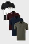 Pamuklu Regular Fit Şerit Detaylı Düğmeli Polo Yaka 5'li Paket Erkek T Shirt 5902118S5 SİYAH-LACİVERTBORDO-BEYAZ-VişneBeyaz-HAKİ