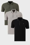 Pamuklu Regular Fit Şerit Detaylı Düğmeli Polo Yaka 3'lü Paket Erkek T Shirt 5902118S3 Siyah-Haki-Taş