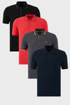 Pamuklu Regular Fit Şerit Detaylı Düğmeli Polo Yaka 4'lü Paket Erkek T Shirt 5902118S4 Siyah-Kırmızı-Antrasit-Lacivert-Bordo