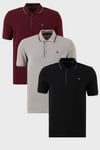 Pamuklu Regular Fit Şerit Detaylı Düğmeli Polo Yaka 3'lü Paket Erkek T Shirt 5902118S3 Siyah-Vişne-Taş