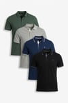 Pamuklu Regular Fit Şerit Detaylı Düğmeli Polo Yaka 4'lü Paket Erkek T Shirt 5902118S4 Siyah-Gri Melanj-Haki-İndigo