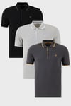 Pamuklu Regular Fit Şerit Detaylı Düğmeli Polo Yaka 3'lü Paket Erkek T Shirt 5902118S3 Siyah-Antrasit-Gri Melanj