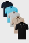 Pamuklu Regular Fit Şerit Detaylı Düğmeli Polo Yaka 5'li Paket Erkek T Shirt 5902118S5 G Melanj-Aqua Mavi-Vizon-S Beyaz-Lacivert Bordo