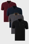 Pamuklu Regular Fit Şerit Detaylı Düğmeli Polo Yaka 4'lü Paket Erkek T Shirt 5902118S4 Siyah-Vişne-Antrasit-Lacivert-Bordo