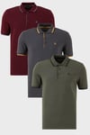 Pamuklu Regular Fit Şerit Detaylı Düğmeli Polo Yaka 3'lü Paket Erkek T Shirt 5902118S3 Vişne-Antrasit-Haki
