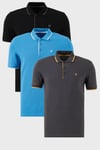 Pamuklu Regular Fit Şerit Detaylı Düğmeli Polo Yaka 3'lü Paket Erkek T Shirt 5902118S3 Siyah-Antrasit-Koyu Mavi