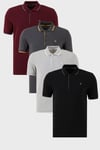 Pamuklu Regular Fit Şerit Detaylı Düğmeli Polo Yaka 4'lü Paket Erkek T Shirt 5902118S4 Siyah-Vişne-Antrasit-Gri Melanj