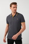 Pamuklu Regular Fit Şerit Detaylı Düğmeli Polo Yaka 3'lü Paket Erkek T Shirt 5902118S3 Siyah-Antrasit-Taş
