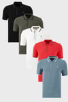Pamuklu Regular Fit Şerit Detaylı Düğmeli Polo Yaka 5'li Paket Erkek T Shirt 5902118S5 Siyah-Haki-Mavi-Kırmızı-Beyaz