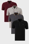Pamuklu Regular Fit Şerit Detaylı Düğmeli Polo Yaka 4'lü Paket Erkek T Shirt 5902118S4 Siyah-Vişne-Antrasit-Taş