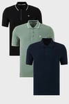 Pamuklu Regular Fit Şerit Detaylı Düğmeli Polo Yaka 3'lü Paket Erkek T Shirt 5902118S3 Siyah-Beyaz-Lacivert-Bordo-Elma Yeşili-Beyaz