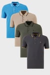 Pamuklu Regular Fit Şerit Detaylı Düğmeli Polo Yaka 4'lü Paket Erkek T Shirt 5902118S4 Antrasit-Haki-Koyu Mavi-Vizon
