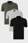 Pamuklu Regular Fit Şerit Detaylı Düğmeli Polo Yaka 3'lü Paket Erkek T Shirt 5902118S3 Siyah-Haki-Gri Melanj