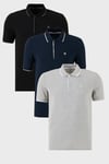 Pamuklu Regular Fit Şerit Detaylı Düğmeli Polo Yaka 3'lü Paket Erkek T Shirt 5902118S3 Siyah-Gri Melanj-Lacivert