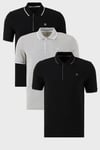 Pamuklu Regular Fit Şerit Detaylı Düğmeli Polo Yaka 3'lü Paket Erkek T Shirt 5902118S3 Siyah-Gri Melanj-Siyah-Beyaz