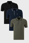 Pamuklu Regular Fit Şerit Detaylı Düğmeli Polo Yaka 3'lü Paket Erkek T Shirt 5902118S3 Siyah-Haki-Lacivert