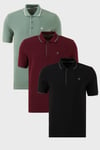 Pamuklu Regular Fit Şerit Detaylı Düğmeli Polo Yaka 3'lü Paket Erkek T Shirt 5902118S3 Siyah-Vişne-Elma Yeşili-Beyaz