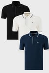 Pamuklu Regular Fit Şerit Detaylı Düğmeli Polo Yaka 3'lü Paket Erkek T Shirt 5902118S3 Siyah-Beyaz-İndigo