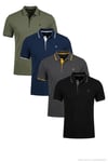 Pamuklu Regular Fit Şerit Detaylı Düğmeli Polo Yaka 4'lü Paket Erkek T Shirt 5902118S4 Siyah-Antrasit-Haki-İndigo
