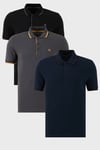 Pamuklu Regular Fit Şerit Detaylı Düğmeli Polo Yaka 3'lü Paket Erkek T Shirt 5902118S3 Siyah-Antrasit-Lacivert-Bordo
