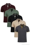Pamuklu Regular Fit Şerit Detaylı Düğmeli Polo Yaka 5'li Paket Erkek T Shirt 5902118S5 SİYAH-BEYAZ-HAKİ-VişneBeyaz-ANTRASİTVİZON