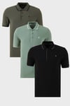Pamuklu Regular Fit Şerit Detaylı Düğmeli Polo Yaka 3'lü Paket Erkek T Shirt 5902118S3 Siyah-Haki-Elma Yeşili-Beyaz