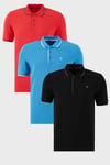 Pamuklu Regular Fit Şerit Detaylı Düğmeli Polo Yaka 3'lü Paket Erkek T Shirt 5902118S3 Siyah-Kırmızı-Koyu Mavi