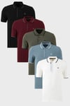 Pamuklu Regular Fit Şerit Detaylı Düğmeli Polo Yaka 5'li Paket Erkek T Shirt 5902118S5 Siyah-Beyaz-Mavi-Haki-Vişne