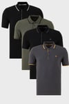 Pamuklu Regular Fit Şerit Detaylı Düğmeli Polo Yaka 4'lü Paket Erkek T Shirt 5902118S4 SİYAH-ANTRASİT-HAKİ-SİYAHBEYAZ