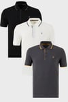Pamuklu Regular Fit Şerit Detaylı Düğmeli Polo Yaka 3'lü Paket Erkek T Shirt 5902118S3 Siyah-Beyaz-Antrasit