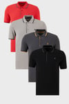 Pamuklu Regular Fit Şerit Detaylı Düğmeli Polo Yaka 4'lü Paket Erkek T Shirt 5902118S4 Siyah-Kırmızı-Antrasit-Taş