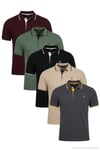 Pamuklu Regular Fit Şerit Detaylı Düğmeli Polo Yaka 5'li Paket Erkek T Shirt 5902118S5 SİYAH-BEYAZ-HAKİ-VişneBeyaz-ANTRASİTVİZON