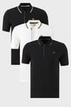Pamuklu Regular Fit Şerit Detaylı Düğmeli Polo Yaka 3'lü Paket Erkek T Shirt 5902118S3 SİYAH-BEYAZ-SİYAHBEYAZ