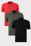 Pamuklu Regular Fit Şerit Detaylı Düğmeli Polo Yaka 3'lü Paket Erkek T Shirt 5902118S3 Siyah-Kırmızı-Haki