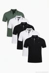 Pamuklu Regular Fit Şerit Detaylı Düğmeli Polo Yaka 5'li Paket Erkek T Shirt 5902118S5 Siyah-Siyah-Beyaz-Beyaz-Haki
