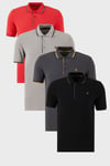 Pamuklu Regular Fit Şerit Detaylı Düğmeli Polo Yaka 4'lü Paket Erkek T Shirt 5902118S4 Siyah-Kırmızı-Antrasit-Taş
