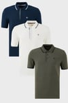 Pamuklu Regular Fit Şerit Detaylı Düğmeli Polo Yaka 3'lü Paket Erkek T Shirt 5902118S3 Beyaz-Haki-İndigo