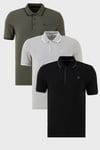 Pamuklu Regular Fit Şerit Detaylı Düğmeli Polo Yaka 3'lü Paket Erkek T Shirt 5902118S3 Siyah-Haki-Gri Melanj