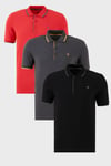Pamuklu Regular Fit Şerit Detaylı Düğmeli Polo Yaka 3'lü Paket Erkek T Shirt 5902118S3 Siyah-Kırmızı-Antrasit