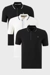 Pamuklu Regular Fit Şerit Detaylı Düğmeli Polo Yaka 3'lü Paket Erkek T Shirt 5902118S3 SİYAH-BEYAZ-SİYAHBEYAZ